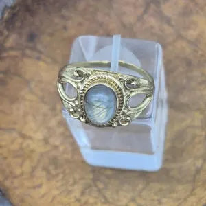 Shiny Labradorite Brass Adjustable Ring for Women