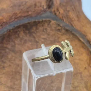 Black Tourmaline Brass Adjustable Ring for Women, Protection Black Crystal Ring for Her