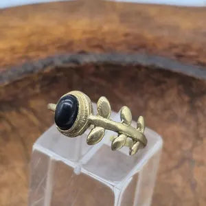 Black Tourmaline Brass Adjustable Ring for Women, Protection Black Crystal Ring for Her