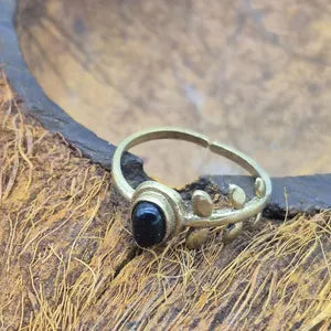Black Tourmaline Brass Adjustable Ring for Women, Protection Black Crystal Ring for Her