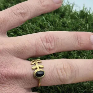 Black Tourmaline Brass Adjustable Ring for Women, Protection Black Crystal Ring for Her