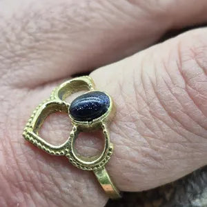 Blue Goldstone Brass Adjustable Ring for Women