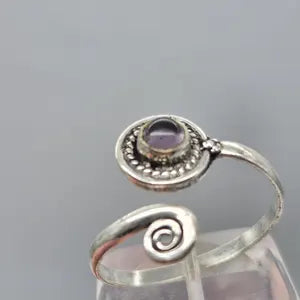 Amethyst Silver Plated Adjustable Ethnic Ring