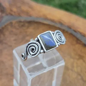 Blue Labradorite Crystal Silver Plated Ring