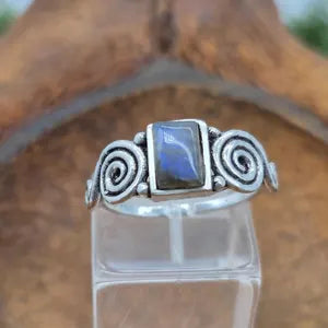 Blue Labradorite Crystal Silver Plated Ring