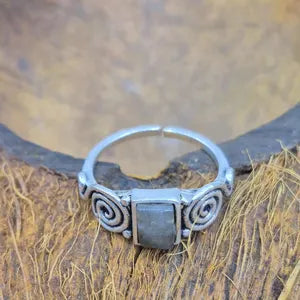 Blue Labradorite Crystal Silver Plated Ring