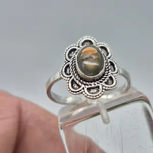 Orange Labradorite Silver Plated Adjustable Ring for Women