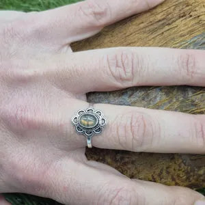 Orange Labradorite Silver Plated Adjustable Ring for Women