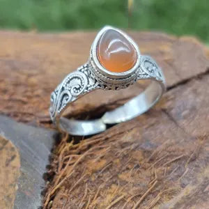 Carnelian Crystal Ring, Silver plated Adjustable Ring for Her