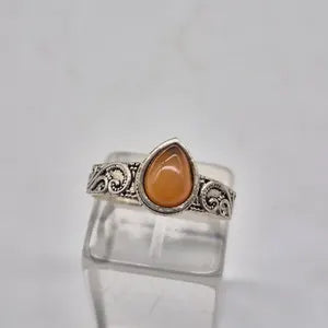 Carnelian Crystal Ring, Silver plated Adjustable Ring for Her