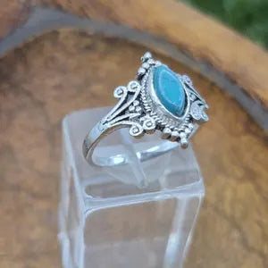 Turquoise Silver Plated Adjustable Ring, Blue Crystal Ring for Her
