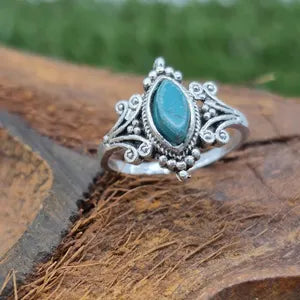 Turquoise Silver Plated Adjustable Ring, Blue Crystal Ring for Her