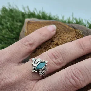 Turquoise Silver Plated Adjustable Ring, Blue Crystal Ring for Her