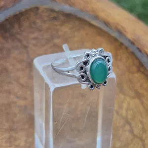 Green Aventurine Silver Plated Adjustable Ring for Women