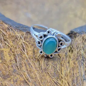 Green Aventurine Silver Plated Adjustable Ring for Women
