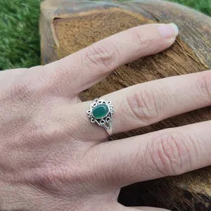 Green Aventurine Silver Plated Adjustable Ring for Women