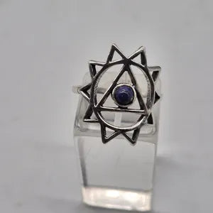 Chakra Symbol Lapis Lazuli Silver Plated Ring, Throat Chakra Crystal Ring