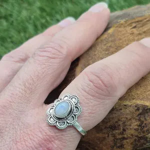 Moonstone Crystal Ring, Silver Plated Adjustable Ring for Women