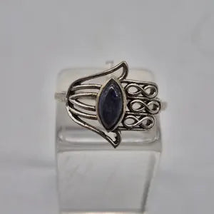 Hamsa Silver Plated Ring with Lapis Lazuli, Adjustable Ring Hand of Fatima, Evil Eye Protection Ring