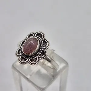 Rose Quartz Silver Plated Adjustable Ring for Women