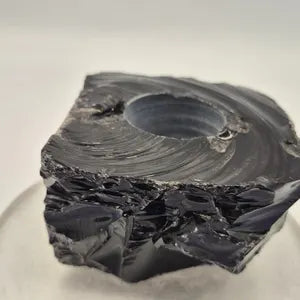 Black Obsidian Crystal Candle Holder - Rough Crystal Candle Tea Light, Obsidian Candle Stand