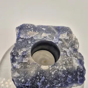 Sodalite Candle Holder, Crystal Candle Holder, Rough Blue CrystalTealight Holder