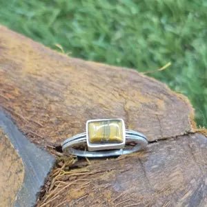 Tiger Eye Silver Plated Adjustable Minimal Ring for Women
