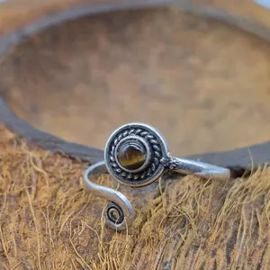 Tiger Eye Silver Plated Adjustable Minimal Ring for Women