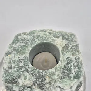 Green Aventurine Candle Holder, Rough Green Crystal Candle Base, Raw Stone Tea Light Holder