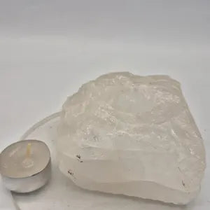 Clear Quartz Candle Holder, Crystal Tea Light Holder, Stone Candle Base, Rustic Crystal Home Decor