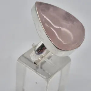 Rose Quartz Silver Plated Adjustable Ring, Pink Crystal Ring for Her