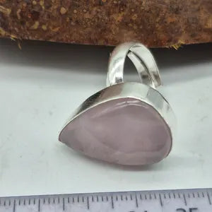 Rose Quartz Silver Plated Adjustable Ring, Pink Crystal Ring for Her