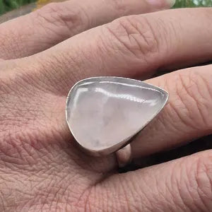 Rose Quartz Silver Plated Adjustable Ring, Pink Crystal Ring for Her