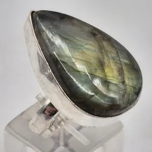Labradorite Silver Plated Adjustable Ring, Flashy Crystal Ring for Her