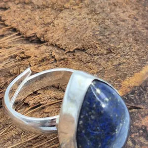 Lapis Lazuli Crystal Silver Plated Adjustable Ring