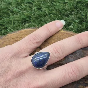 Lapis Lazuli Crystal Silver Plated Adjustable Ring