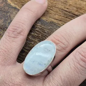Moonstone Silver Plated Adjustable Ring, White Crystal Ring for Women