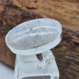 Moonstone Silver Plated Adjustable Ring, White Crystal Ring for Women