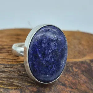 Lapis Lazuli Silver Plated Adjustable Ring, Blue Crystal Ring for Men and Women