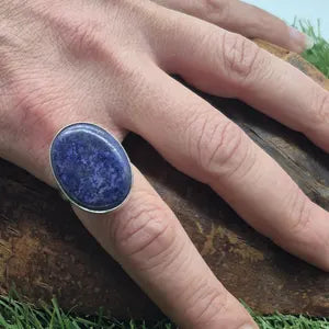 Lapis Lazuli Silver Plated Adjustable Ring, Blue Crystal Ring for Men and Women