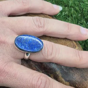Lapis Lazuli Crystal Silver Plated Adjustable Ring