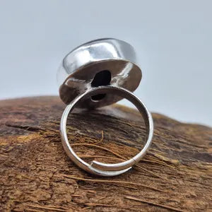 Black Obsidian Silver Plated Adjustable Ring, Crystal Ring for Him and for Her