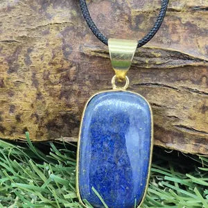 Lapis Lazuli Brass Pendant in Black Casual Cord