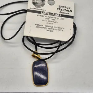 Lapis Lazuli Brass Pendant in Black Casual Cord
