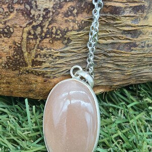 Sunstone Silver 925 Bezel Necklace with Steel Chain,Crystal Necklace for Him and for Her