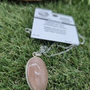 Sunstone Silver 925 Bezel Necklace with Steel Chain,Crystal Necklace for Him and for Her