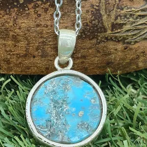Authentic Natural Turquoise Silver Necklace with Steel Chain