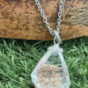 Lodolite - Garden Quartz Silver Bezel Necklace with Steel Chain