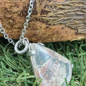 Lodolite - Garden Quartz Silver Bezel Necklace with Steel Chain