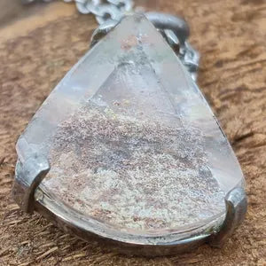 Lodolite - Garden Quartz Silver Bezel Necklace with Steel Chain